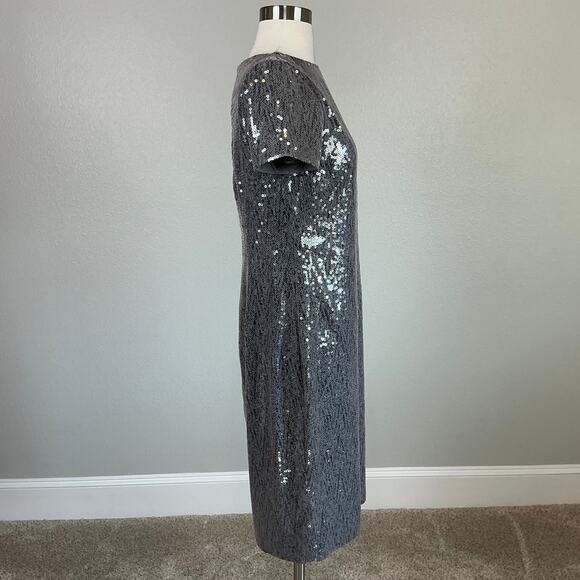 Ralph Lauren Sequined Cocktail Dress Gray Size 4 Short Sleeve Boat Neck Sheath - Picture 3 of 14